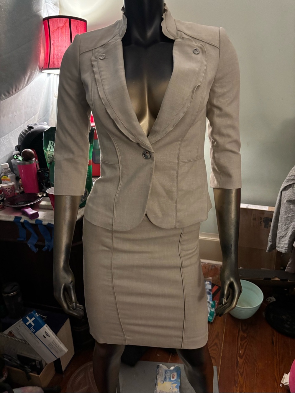 White House Black Market Ivory Pencil suit set.